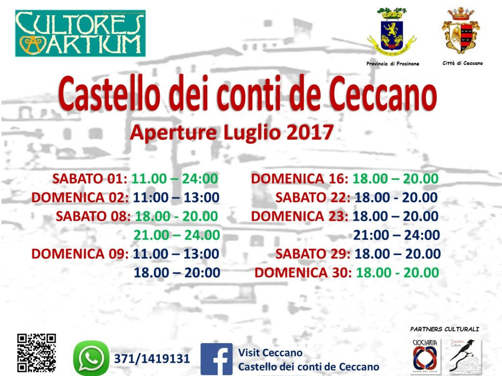 Castello dei Conti de Ceccano – aperture luglio 2017