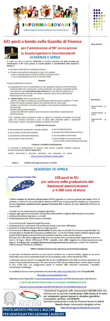 Bollettino Informagiovani 10-2018