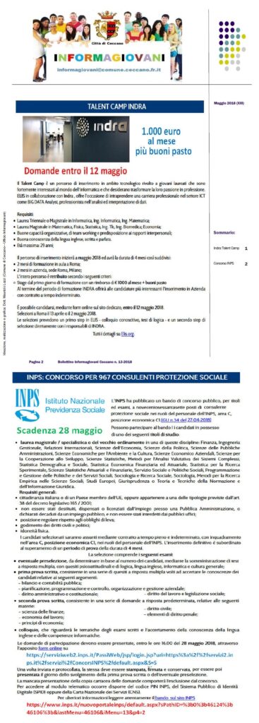 Bollettino Informagiovani Ceccano 13-2018