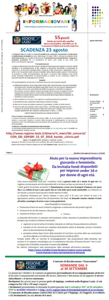 Bollettino Informagiovani Ceccano 21-2018
