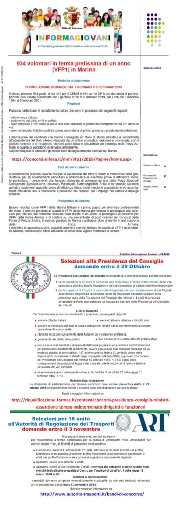 Bollettino Informagiovani Ceccano 22-2018