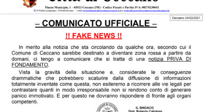 COMUNICATO UFFICIALE – Fake News del 24 Feb. 2021