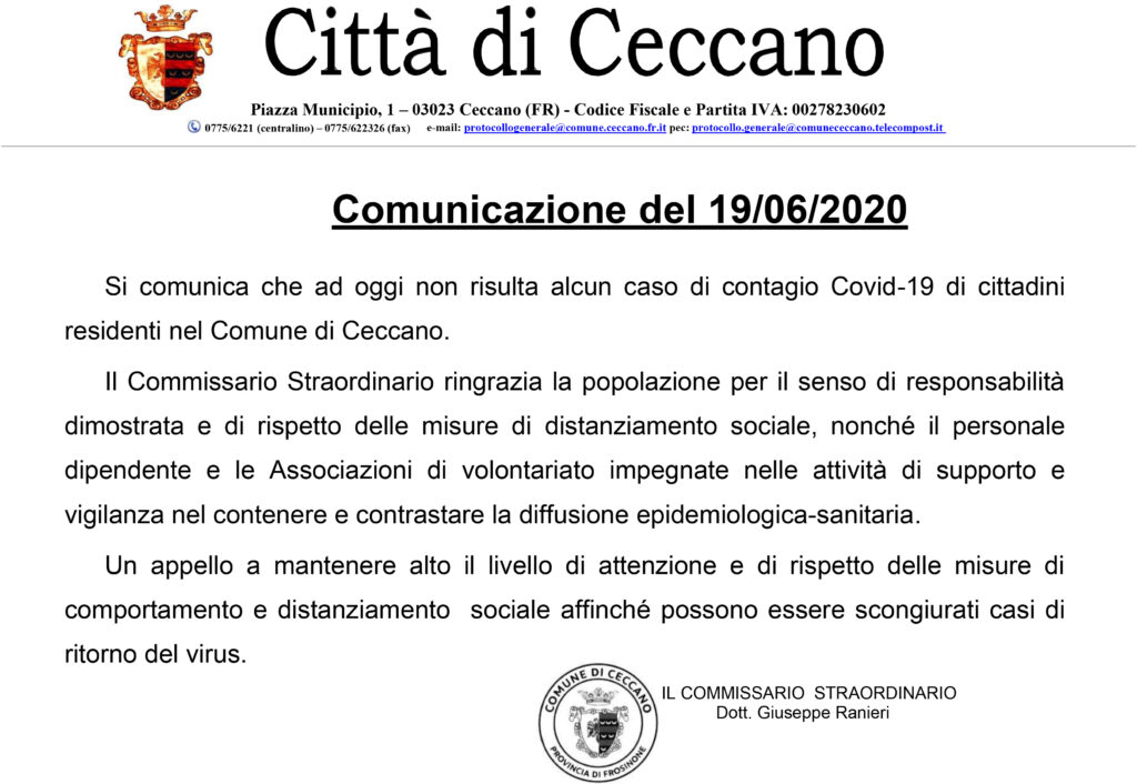 Comunicazione del Commissario Straordinario