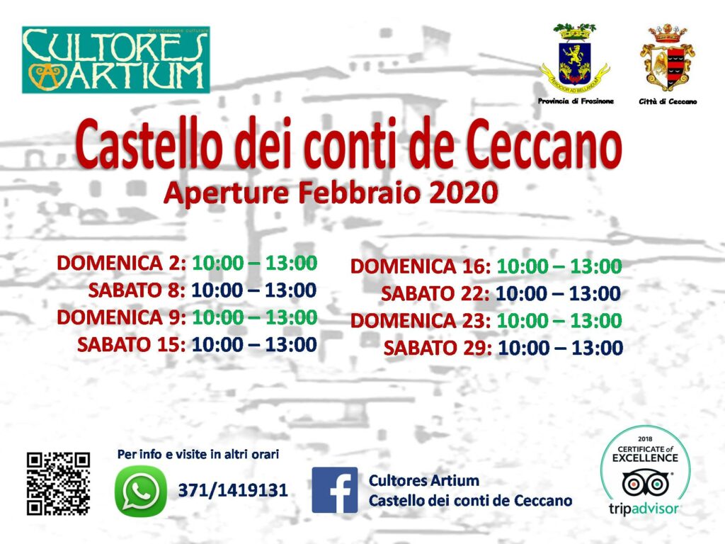 Castello dei Conti De Ceccano – Aperture Febbraio 2020