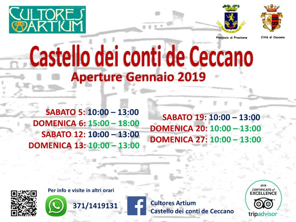 Castello dei Conti De Ceccano – Aperture Gennaio 2019