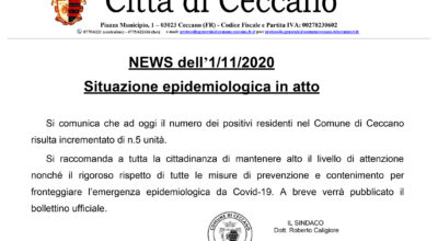 NEWS – Situazione epidemiologica in atto al I° nov. 2020