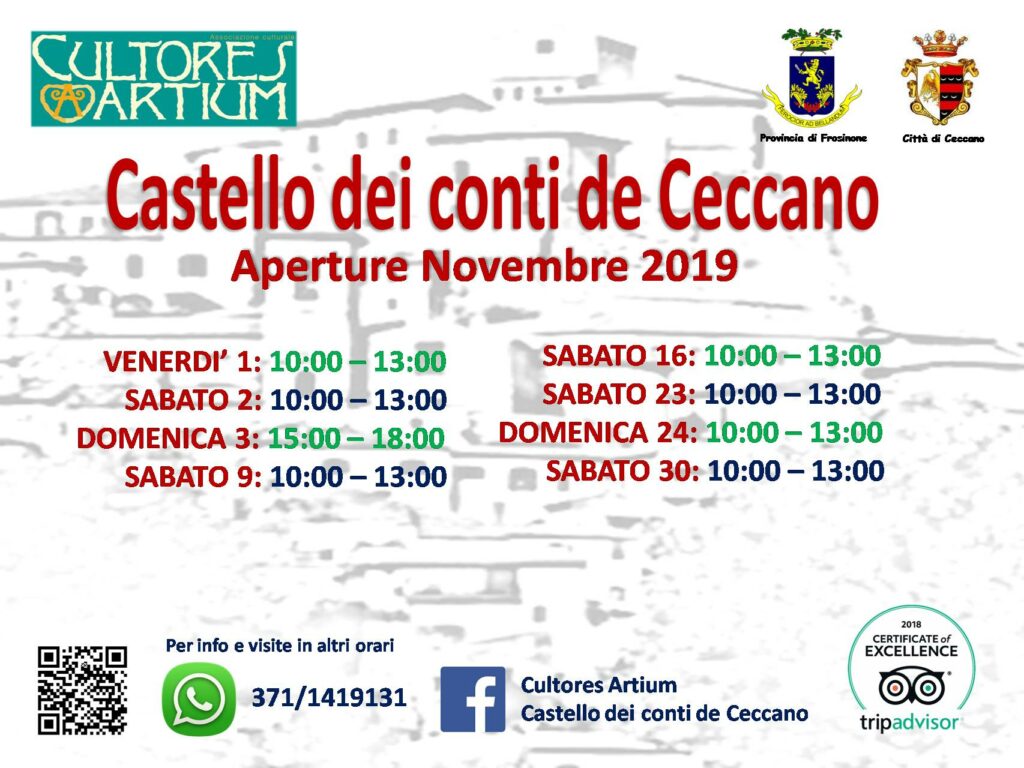 Castello dei Conti De Ceccano – Aperture Novembre 2019