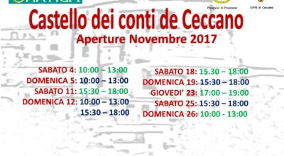 Castello dei Conti De Ceccano – Aperture Novembre 2017