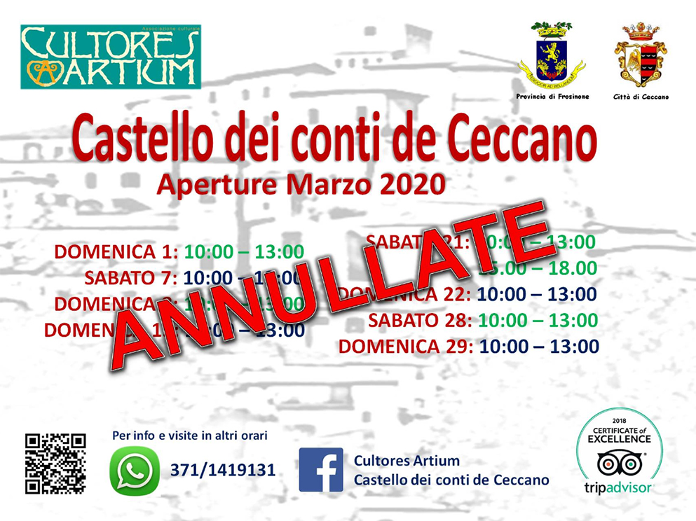 Castello dei Conti De Ceccano – Aperture Marzo 2020 ANNULLATE