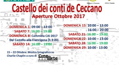Castello dei Conti de Ceccano – aperture Ottobre 2017