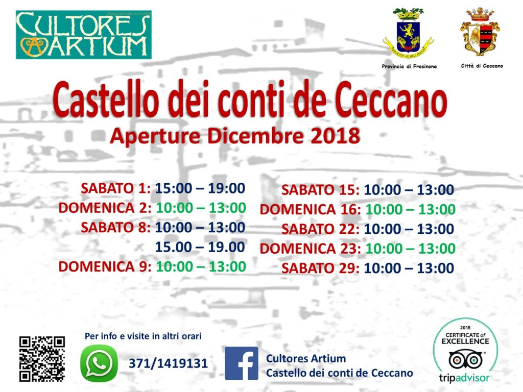 Castello dei Conti De Ceccano – Aperture Dicembre 2018