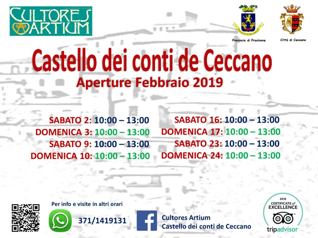 Castello dei Conti De Ceccano – Aperture Febbraio 2019