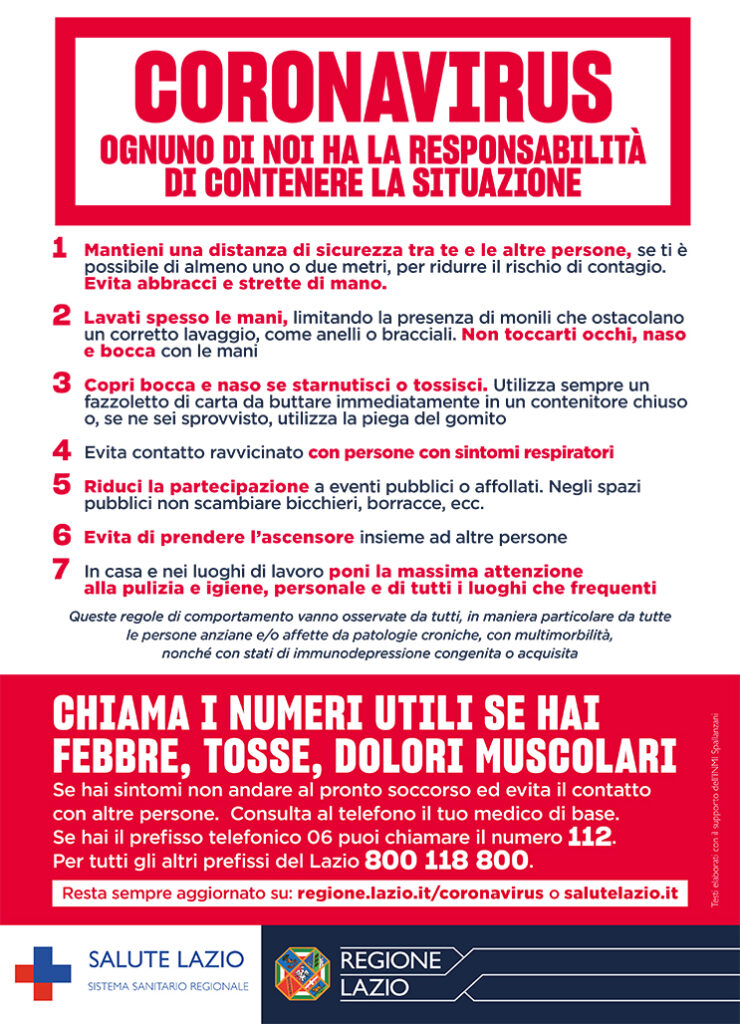 Regione Lazio – REGOLE CORONAVIRUS