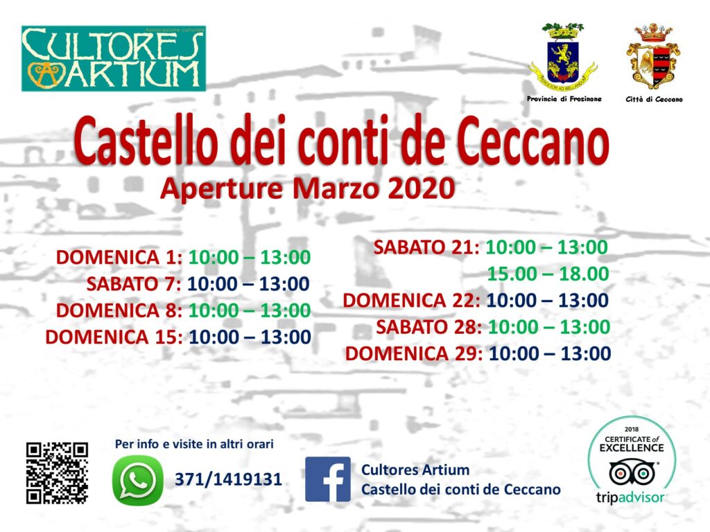 Castello dei Conti De Ceccano – Aperture Marzo 2020
