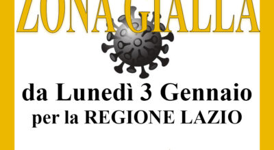 Covid-19 – Regione Lazio Zona GIALLA da Lunedì 3 Gennaio 2022