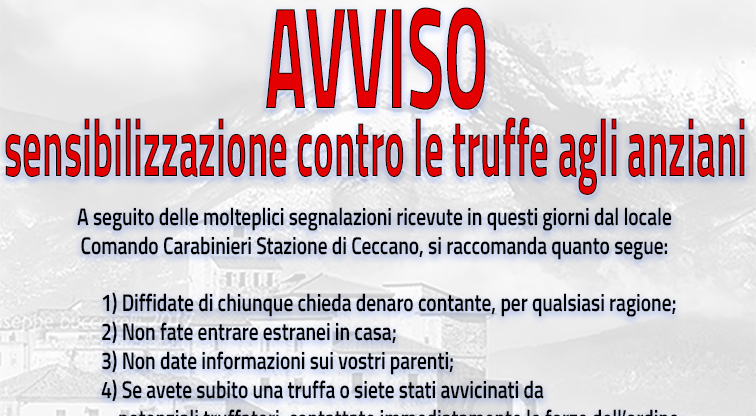 AVVISO – Sensibilizzazione contro le truffe agli anziani